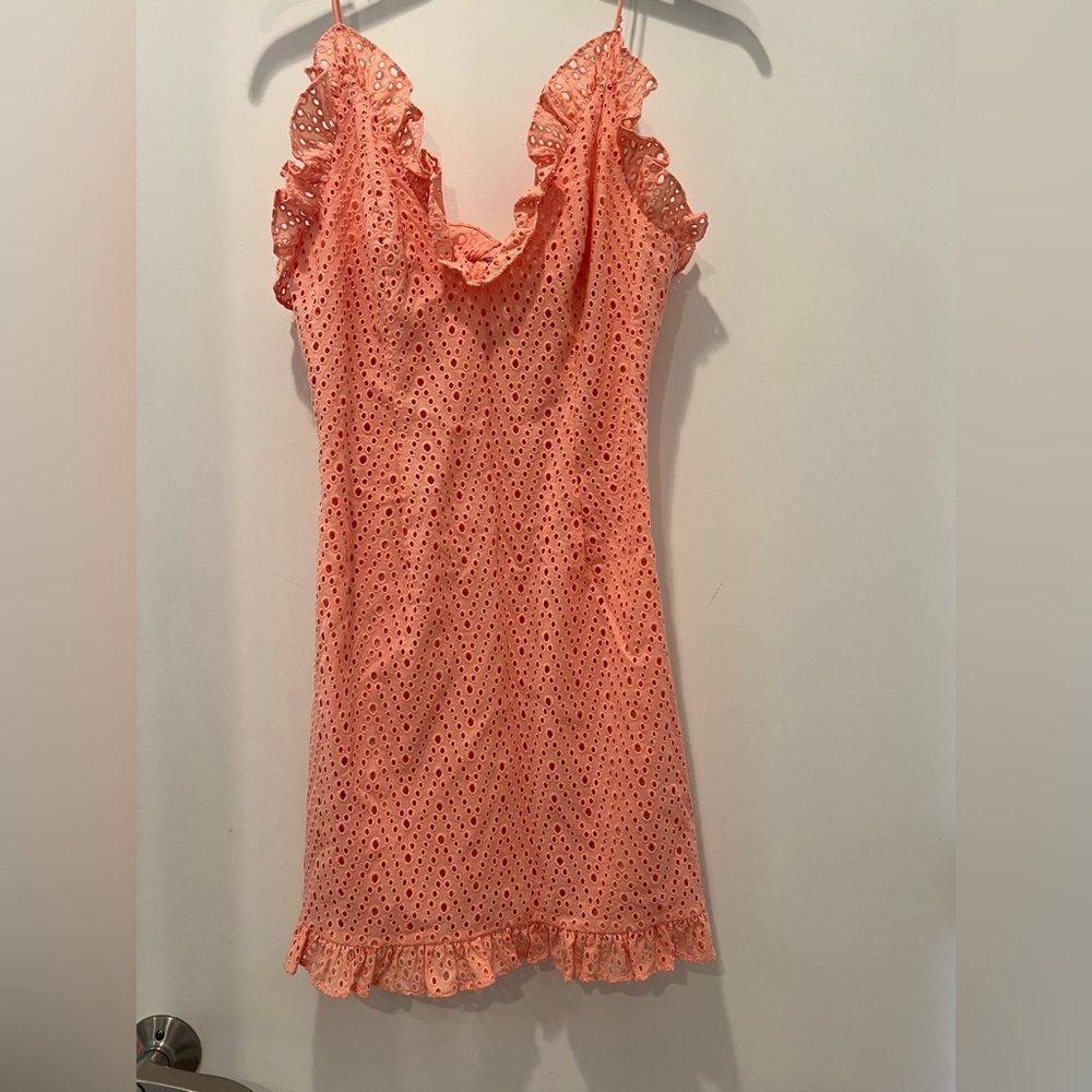 Sold! Coral Eyelet Mini Dress with ruffle detail
